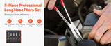 5-Piece Long Reach Precision Pliers Set – Needle Nose, Bent Nose & Cutting Pliers