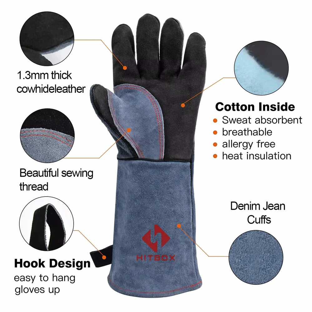 14" Premium Leather Welding Gloves – Heat Resistant TIG, MIG, ARC & BBQ Protective Gloves