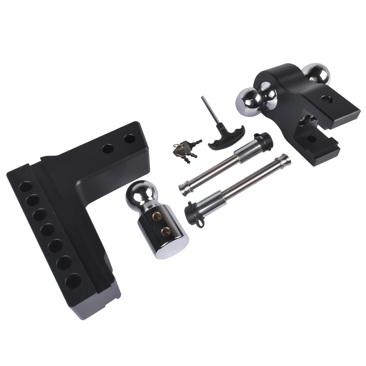 Adjustable Aluminum Trailer Hitch – 2.5" Receiver, Tri-Ball, 6" Drop/Rise, 18,500 lb