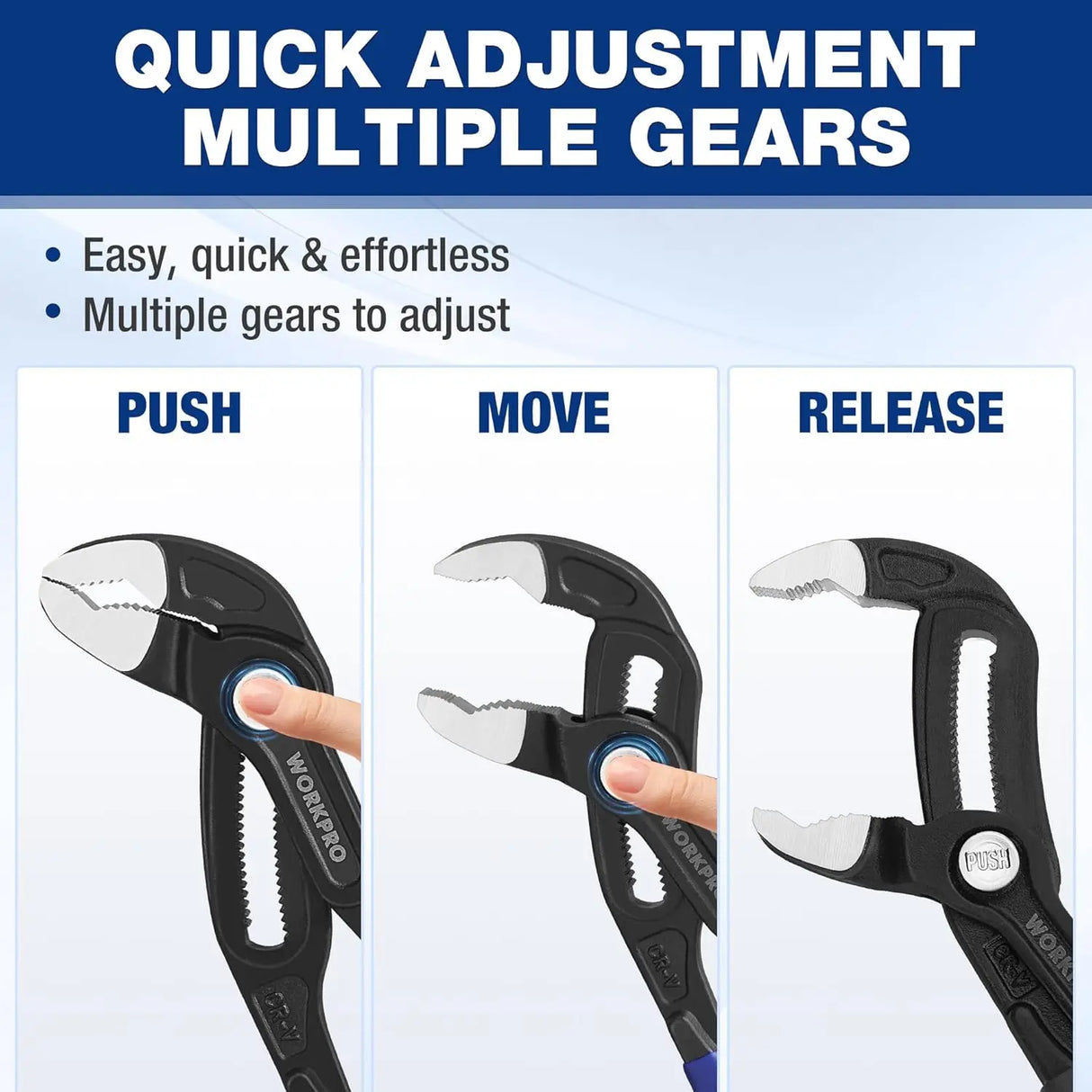 10" Quick-Adjust Water Pump Pliers – CR-V Groove Joint Pliers with Push-Lock Adjustment