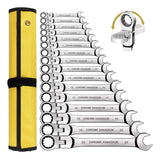 12-Piece Flex Head Ratcheting Wrench Set – Metric Combination Spanner Set 8mm–19mm with Storage Roll