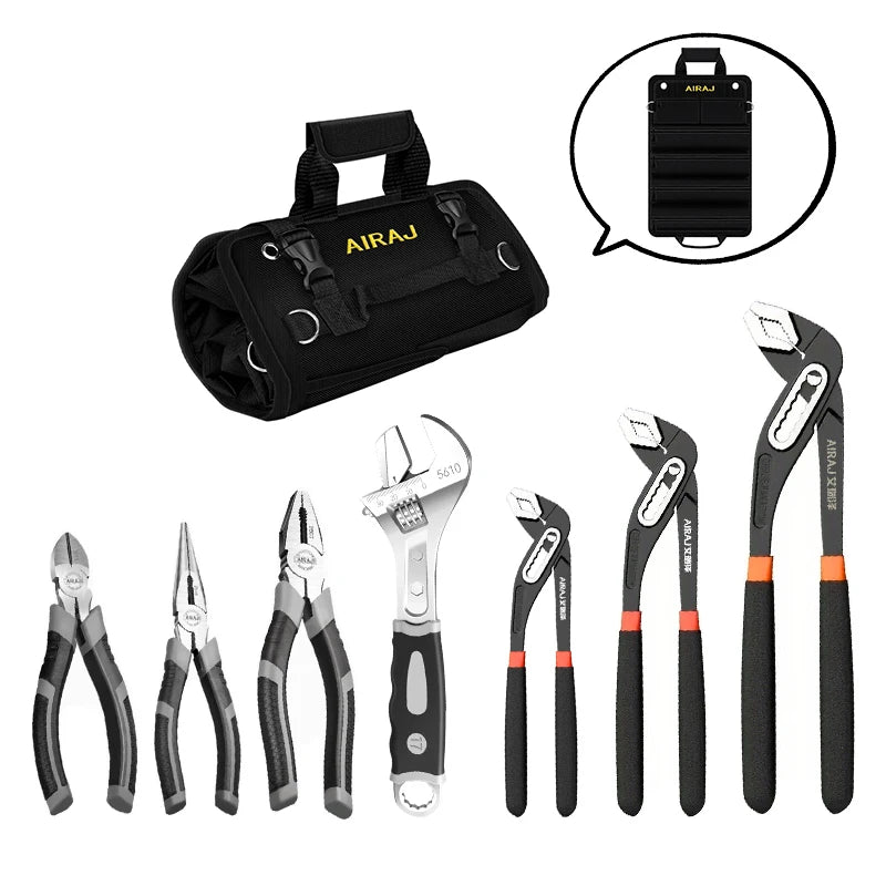 8-Piece Professional Pliers & Adjustable Wrench Set with Tool Roll – High Carbon Steel