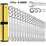 12-Piece Flex Head Ratcheting Wrench Set – Metric Combination Spanner Set 8mm–19mm with Storage Roll