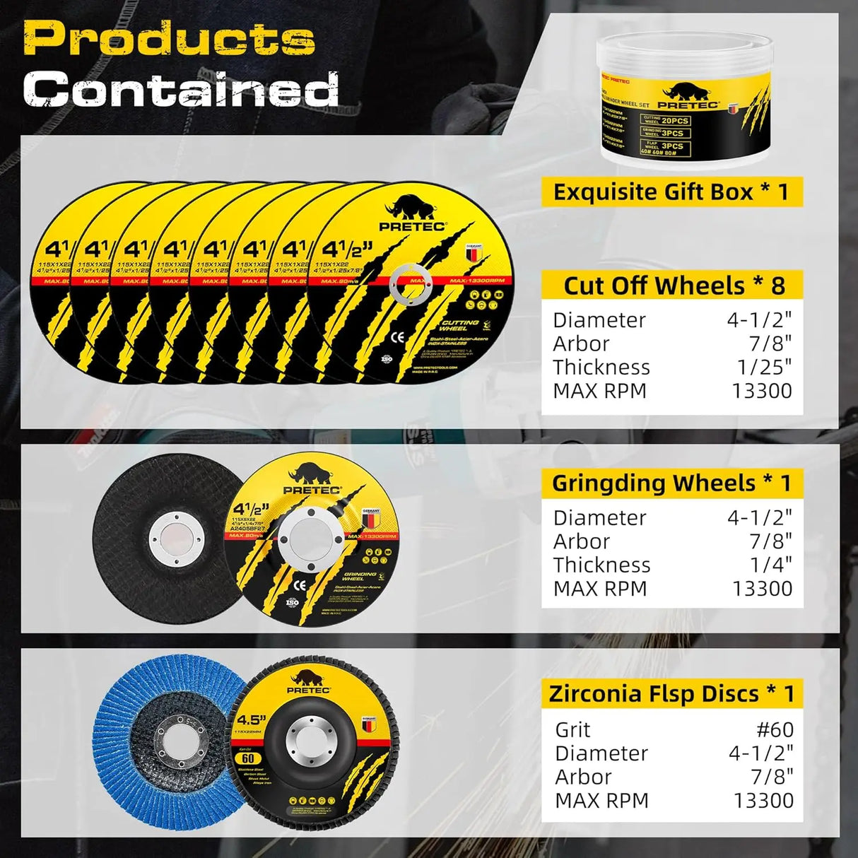 10-Piece 4-1/2" Angle Grinder Wheel Set – Cut-Off Wheels, Grinding Wheel & Flap Disc