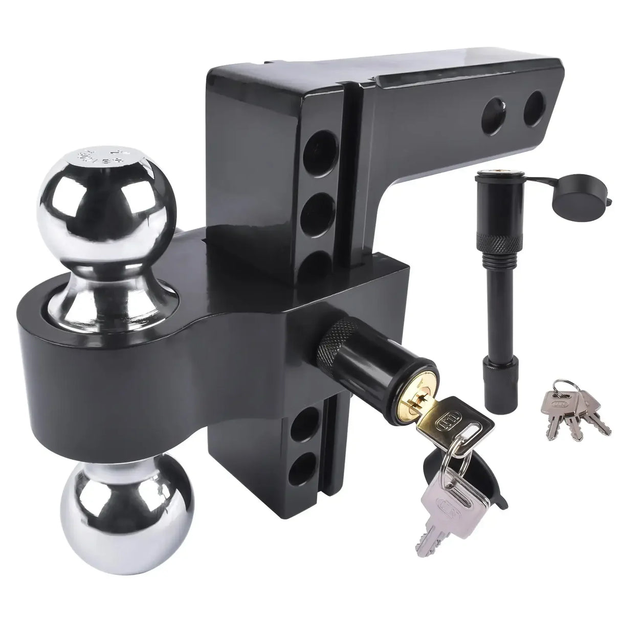 Adjustable Aluminum Trailer Hitch – 2" Receiver, Dual Ball, 6" Drop/Rise, 12,500 lb