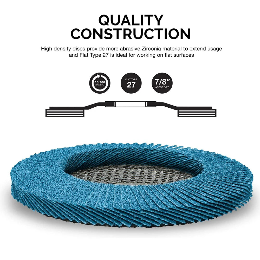 4-1/2" Zirconia Flap Disc for Angle Grinder – 40/60/80/120 Grit Metal Grinding & Finishing Wheel