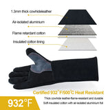 14" Premium Leather Welding Gloves – Heat Resistant TIG, MIG, ARC & BBQ Protective Gloves