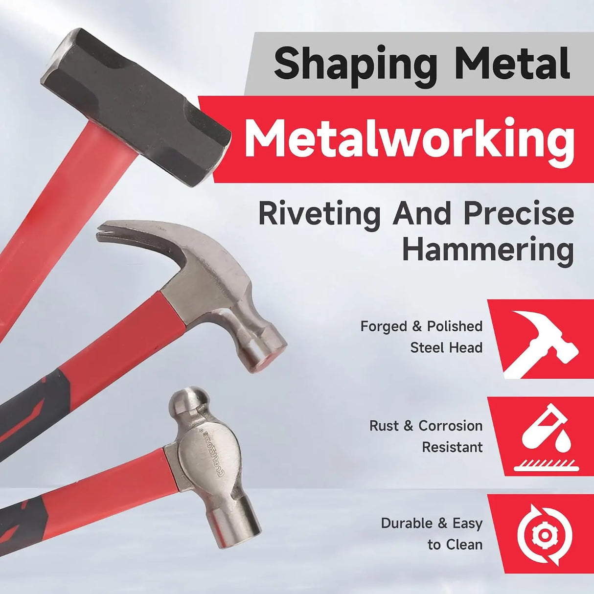 6-Piece Hammer Set – Dead Blow, Sledge, Ball Peen, Claw & Rubber Mallet with Fiberglass Handles