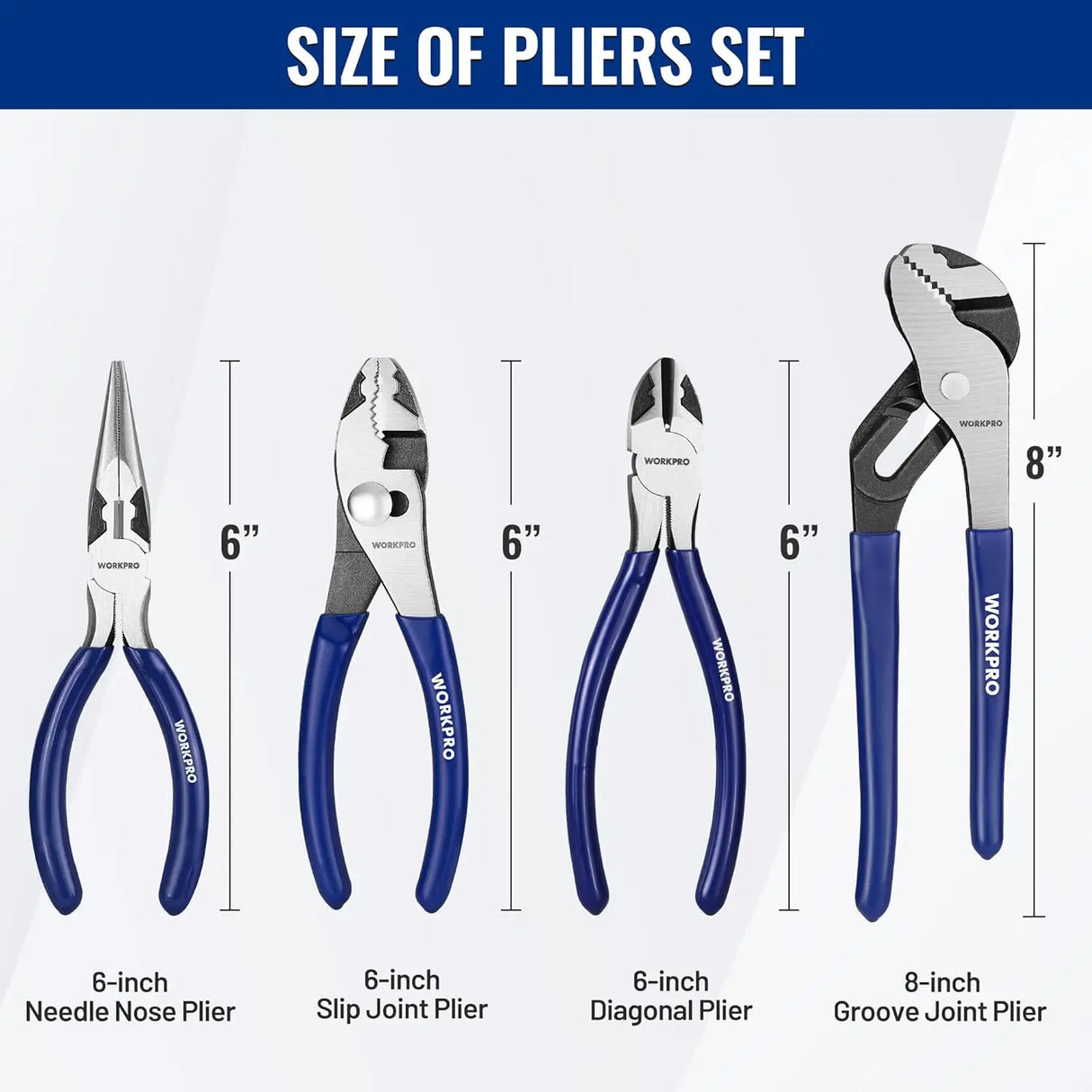 4-Piece Professional Pliers Set – Needle Nose, Slip Joint, Diagonal Cutters & Groove Joint Pliers