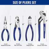 4-Piece Professional Pliers Set – Needle Nose, Slip Joint, Diagonal Cutters & Groove Joint Pliers