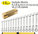 12-Piece Flex Head Ratcheting Wrench Set – Metric Combination Spanner Set 8mm–19mm with Storage Roll