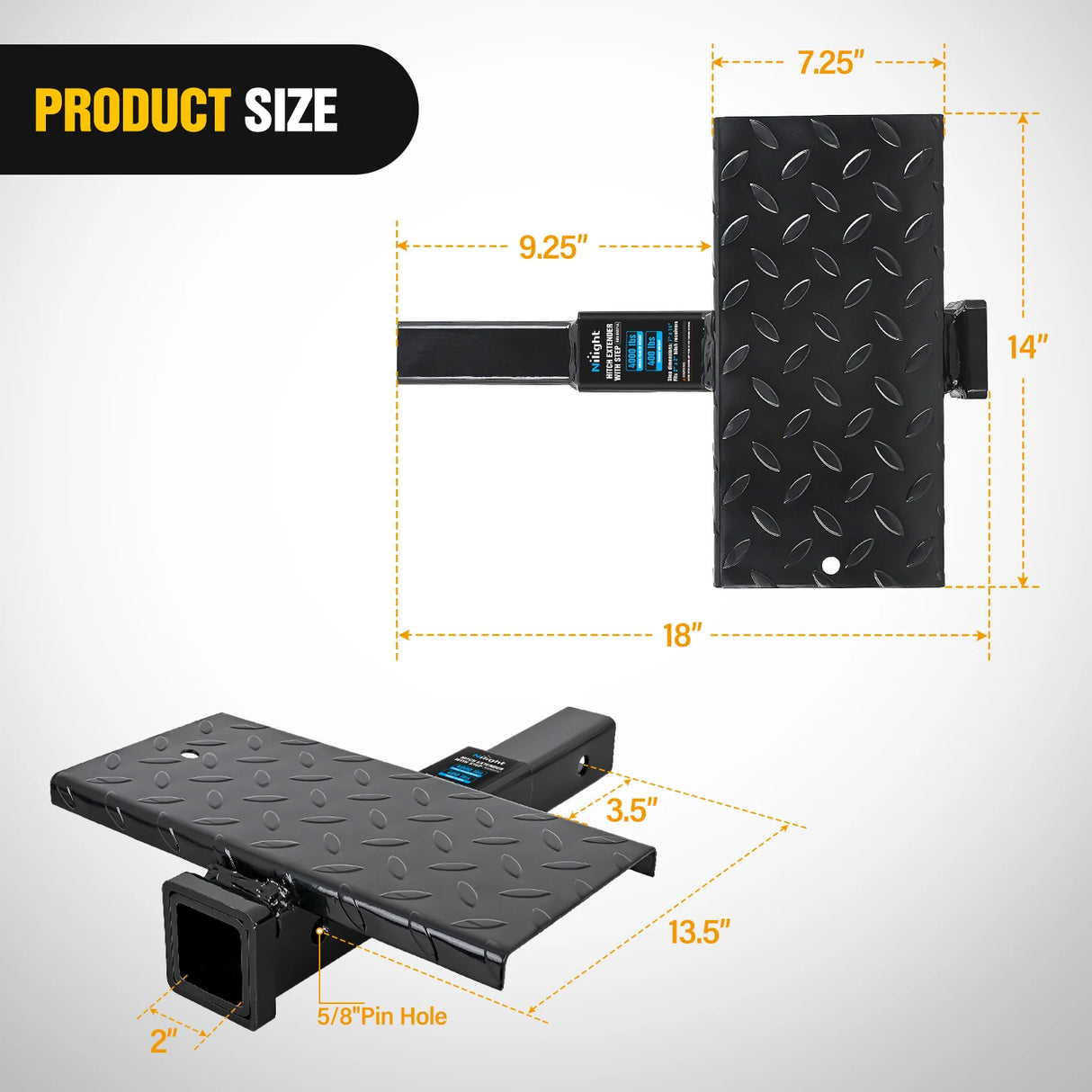 2" Receiver Hitch Extender with 14" x 7" Anti-Slip Step – 4,000 lb