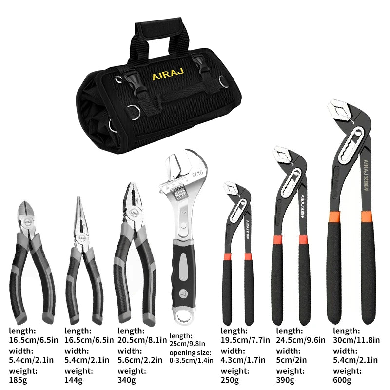 8-Piece Professional Pliers & Adjustable Wrench Set with Tool Roll – High Carbon Steel