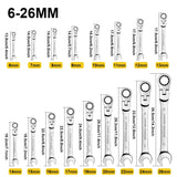 12-Piece Flex Head Ratcheting Wrench Set – Metric Combination Spanner Set 8mm–19mm with Storage Roll