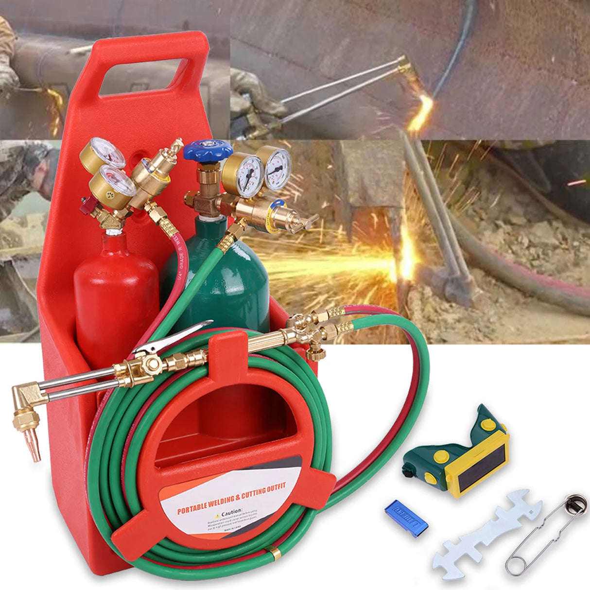 Portable Oxygen Acetylene Welding & Cutting Torch Kit with Cylinders | Complete Oxy-Acetylene Set