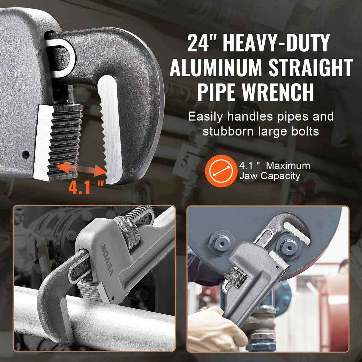 Aluminum Straight Pipe Wrench | Heavy-Duty Adjustable Plumbing Wrench