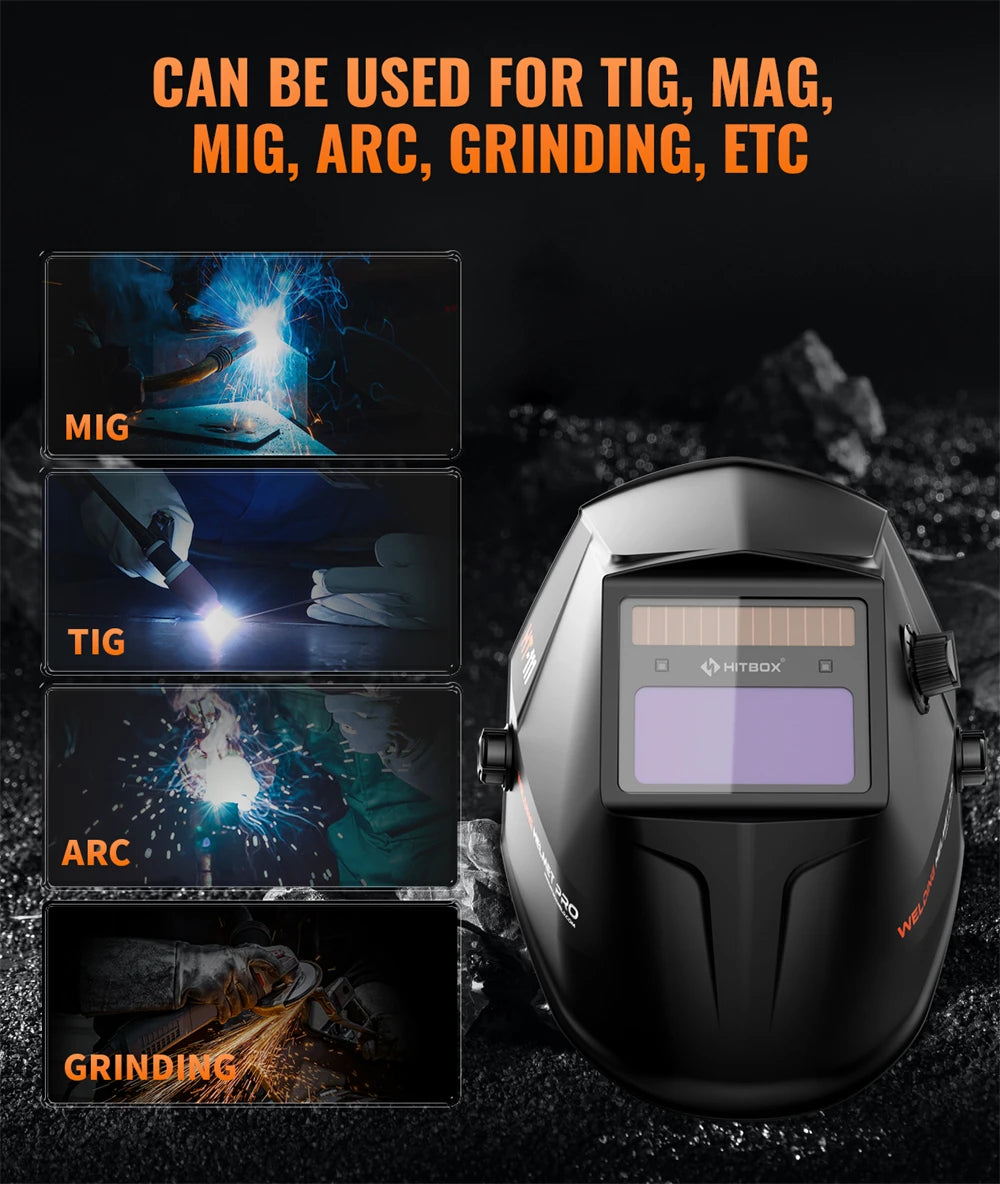 HITBOX HT-111 Auto Darkening Welding Helmet – True Color TIG, MIG & ARC Welding Mask with Adjustable Shade