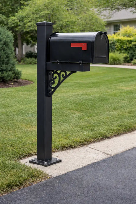 Decorative Steel Mailbox Post – Plasma Cut Gusset – Heavy Duty – Made in USA