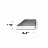 End view of flat bar measuring 1/8" x 3/4" showcasing dimensions for steel projects.