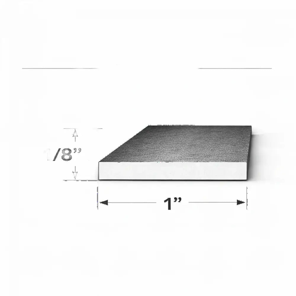 End view of flat bar measuring 1/8" x 1" showing dimensions for steel projects.