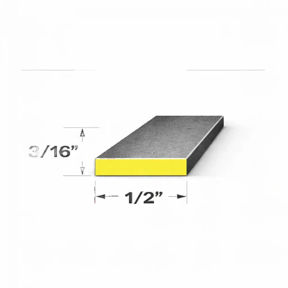 End view of a flat bar measuring 3/16" x 1/2" wide, highlighting its dimensions for construction projects.