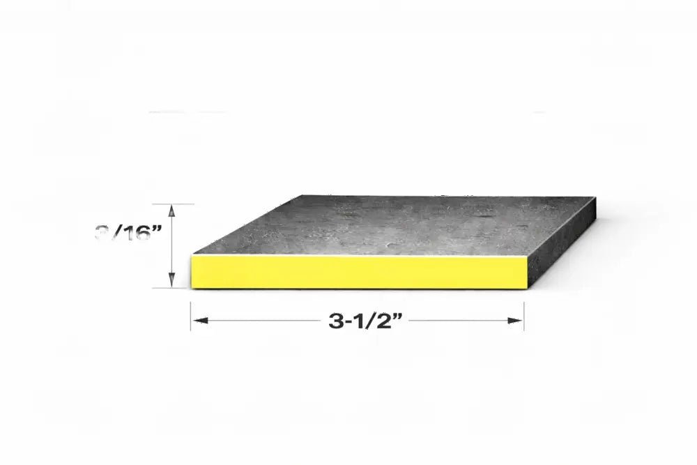 End view of flat bar measuring 3/16" x 3-1/2", showcasing dimensions for steel bar applications.