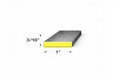 End view of a flat bar, measuring 3/16" x 1", showcasing the dimensions for product specifications.
