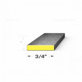End view of flat bar measuring 3/16" x 3/4", showcasing dimensions and material profile.