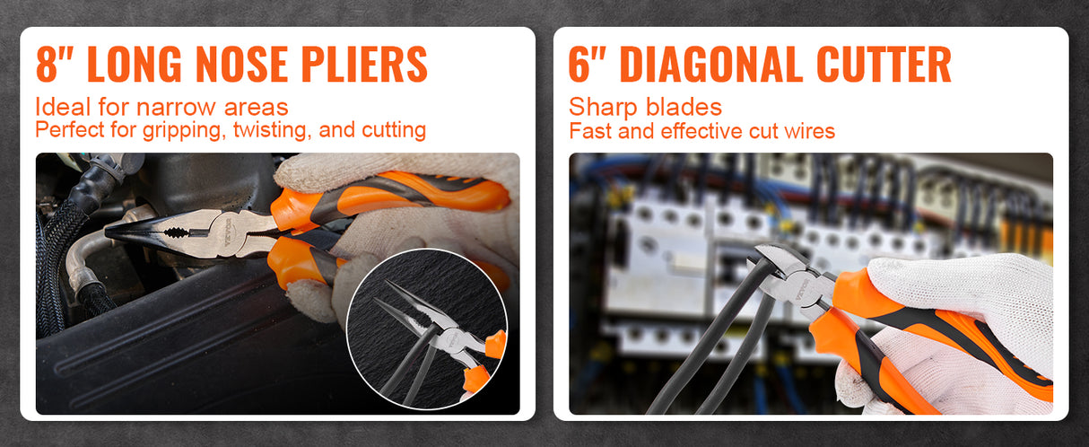 8-Piece Professional Pliers Set with Storage Roll | Groove Joint, Lineman's, Long Nose & Adjustable Wrenches