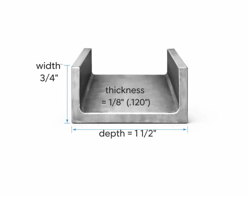 Steel Channel- 1-1/2’’ x 3/4’’ x 1/8’’(0.120’’) - Select Length - 1-1/2 x 3/4