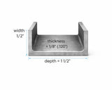 Steel Channel- 1-1/2’’ x 1/2’’ x 1/8’’(0.120’’) - Select Length - 1-1/2 x 1/2