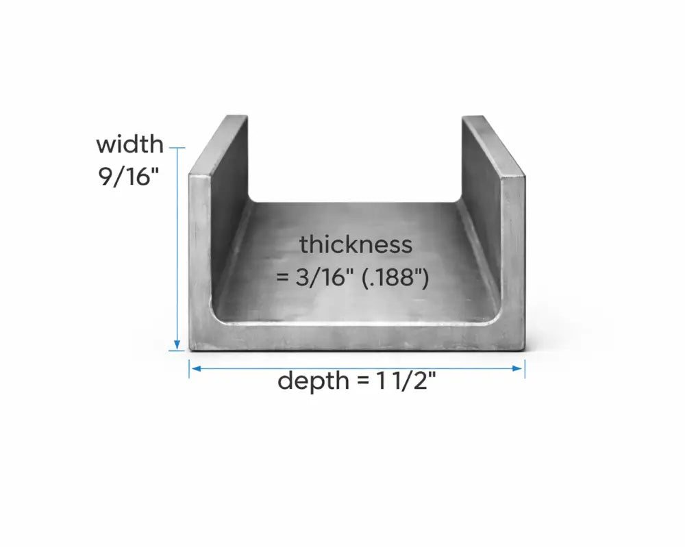 Steel Channel- 1-1/2’’ x 9/16’’ x 3/16’’(0.188’’) - Select Length - 1-1/2 x 9/16