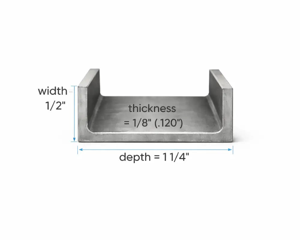 Steel Channel- 1-1/4’’ x 1/2’’ x 1/8’’(0.120’’) - Select Length - 1-1/4 x 1/2