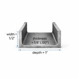 Steel Channel- 1’’ x 1/2’’ x 1/8’’(0.120’’) - Select Length - 1 x 1/2