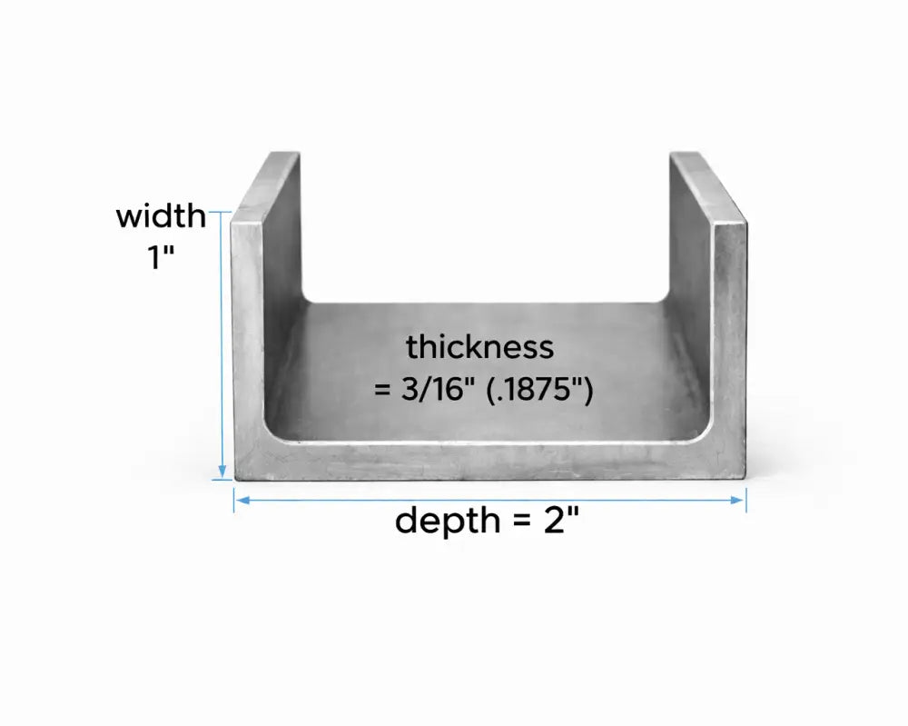 Steel Channel- 2’’ x 1’’ x 3/16’’(0.188’’) - Select Length - 2 x 1
