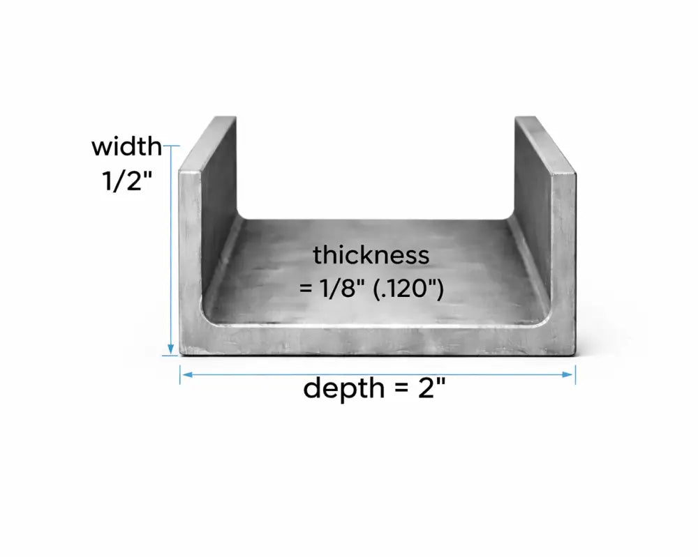 Steel Channel- 2’’ x 1/2’’ x 1/8’’(0.120’’) - Select Length - 2 x 1/2