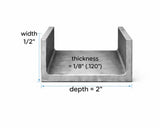 Steel Channel- 2’’ x 1/2’’ x 1/8’’(0.120’’) - Select Length - 2 x 1/2