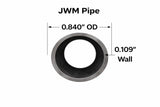 JWM Pipe with dimensions, featuring 0.840" OD and 0.109" wall, showcasing the sturdy design of steel pipe.
