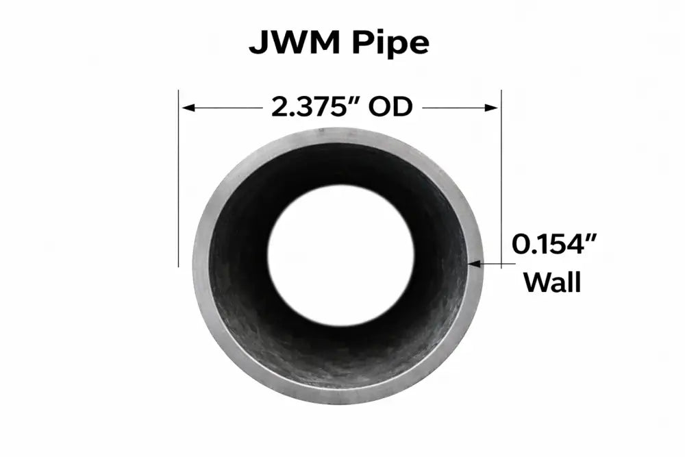 Steel pipe dimensions showing 2.375" outer diameter and 0.154" wall thickness.