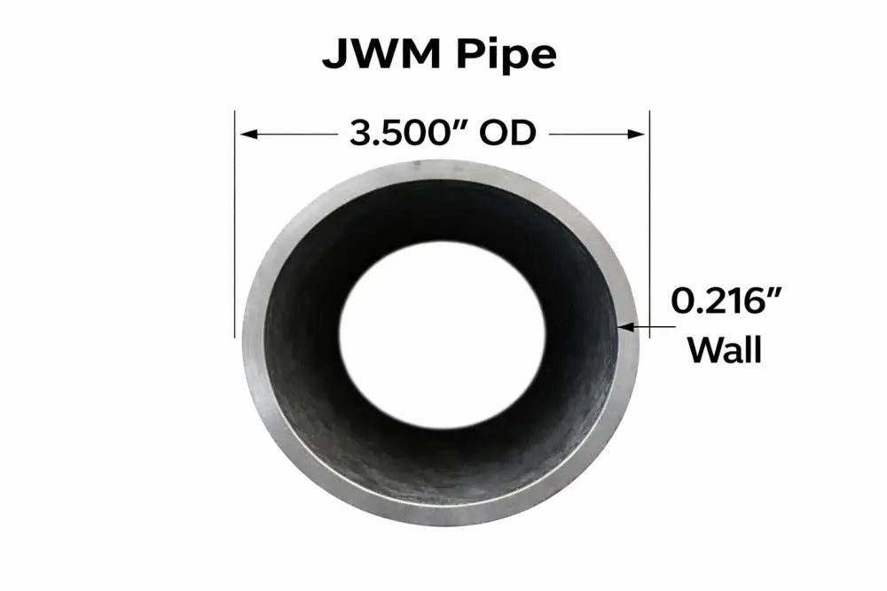 3.500" outer diameter JWM Pipe with 0.216" wall thickness, showcasing steel pipe specifications.