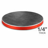 Steel Plate Circle-1/4" Thick with a red edge and smooth surface, showcasing material specifications.