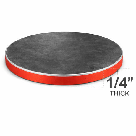Steel Plate Circle-1/4" Thick with a red edge and smooth surface, showcasing material specifications.