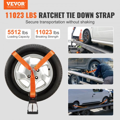 Ratchet Tie Down Straps Kit, 2" x 120" Tire Straps, 5512 LBS Working Load, 11023 LBS Breaking Strength, Car Tie Down Straps with Snap Hooks for Passenger Car, Truck, Trailer, 4-Pack | US