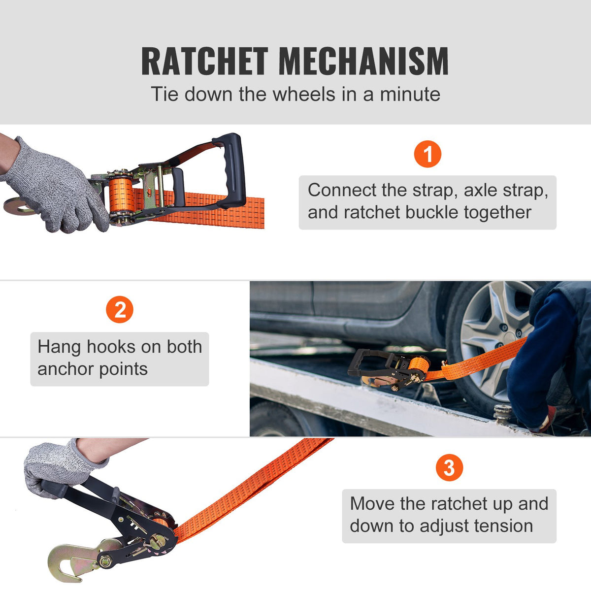 Ratchet Tie Down Straps Kit, 2" x 120" Tire Straps, 5512 LBS Working Load, 11023 LBS Breaking Strength, Car Tie Down Straps with Snap Hooks for Passenger Car, Truck, Trailer, 4-Pack | US