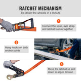 Ratchet Tie Down Straps Kit, 2" x 120" Tire Straps, 5512 LBS Working Load, 11023 LBS Breaking Strength, Car Tie Down Straps with Snap Hooks for Passenger Car, Truck, Trailer, 4-Pack | US
