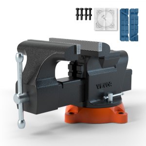 Bench Vise, 6-inch Jaw Width 5.9-inch Jaw Opening, 360-Degree Swivel Locking Base Multipurpose Vise with Anvil, Heavy Duty Ductile Iron Workbench Vise with Bolts & Nuts, for Drilling, Pipe Cutti | US