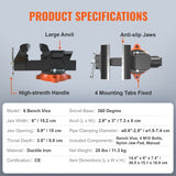 Bench Vise, 6-inch Jaw Width 5.9-inch Jaw Opening, 360-Degree Swivel Locking Base Multipurpose Vise with Anvil, Heavy Duty Ductile Iron Workbench Vise with Bolts & Nuts, for Drilling, Pipe Cutti | US