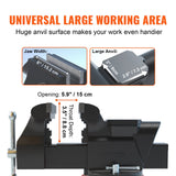 Bench Vise, 6-inch Jaw Width 5.9-inch Jaw Opening, 360-Degree Swivel Locking Base Multipurpose Vise with Anvil, Heavy Duty Ductile Iron Workbench Vise with Bolts & Nuts, for Drilling, Pipe Cutti | US