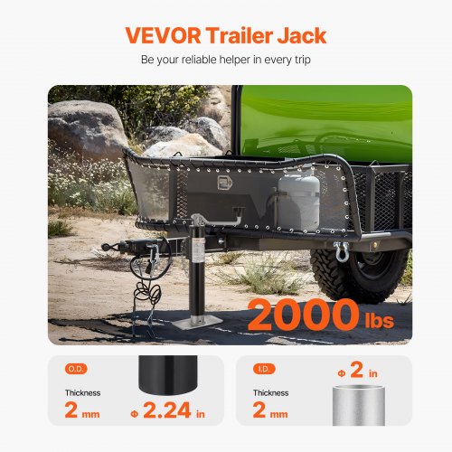 2000 lbs Trailer Jack – 11.1"-21" Lift, 10" Travel