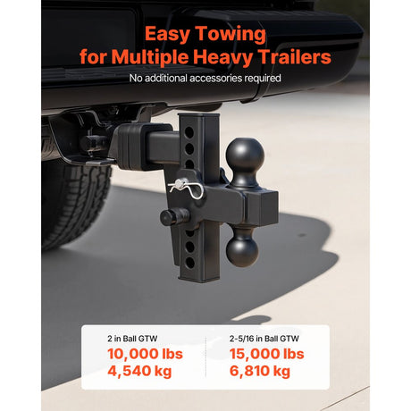 Adjustable Trailer Hitch Fit 2 Inch Receiver 15000 lbs HSTCB-2"-DROP6"